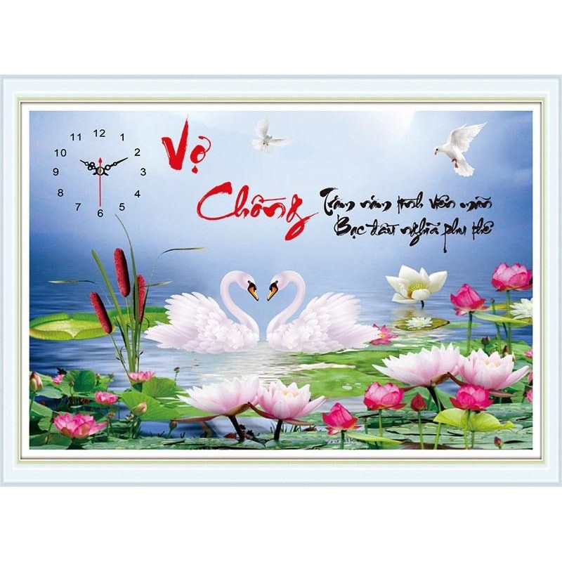 Tranh đính đá đồng hồ Vợ chồng - chưa đính