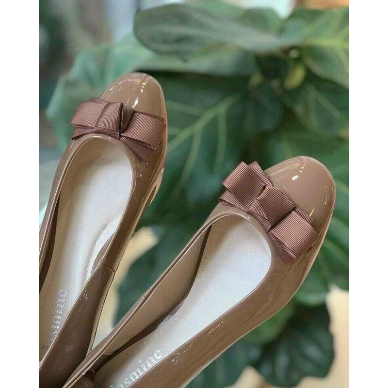 Giày bệt Nư đính nơ đen bóng