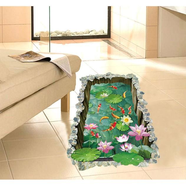 Decal trang trí tường - Hồ Cá Vuông 3D mẫu 02