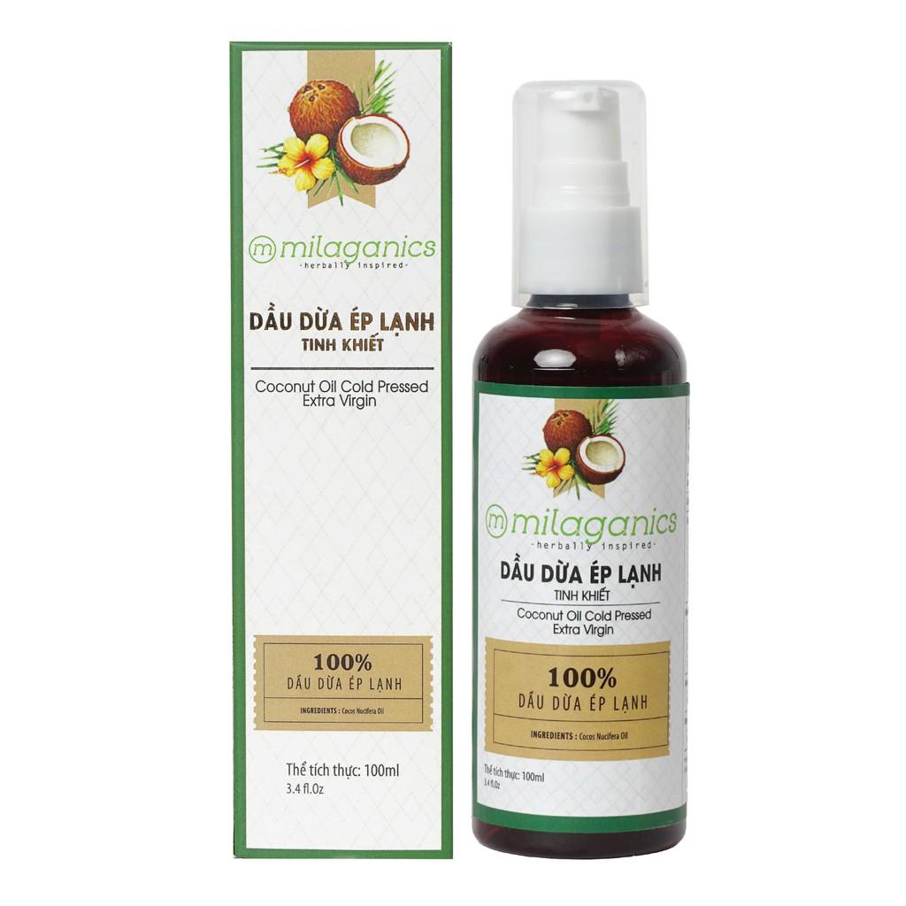 Dầu Dừa Ép Lạnh Tinh Khiết Nguyên Chất Dưỡng Da - Tóc - Môi MILAGANICS 100ml (Chai)