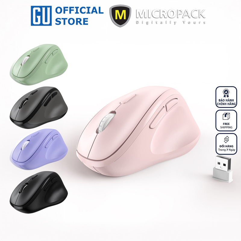 Chuột Không Dây MicroPack MP-V01W Kiểu Dáng Công Thái Học Cho Tư Thế Cầm Tay Thoải Mái Tiết Kiệm Pin 1600DPI Hàng Chính Hãng