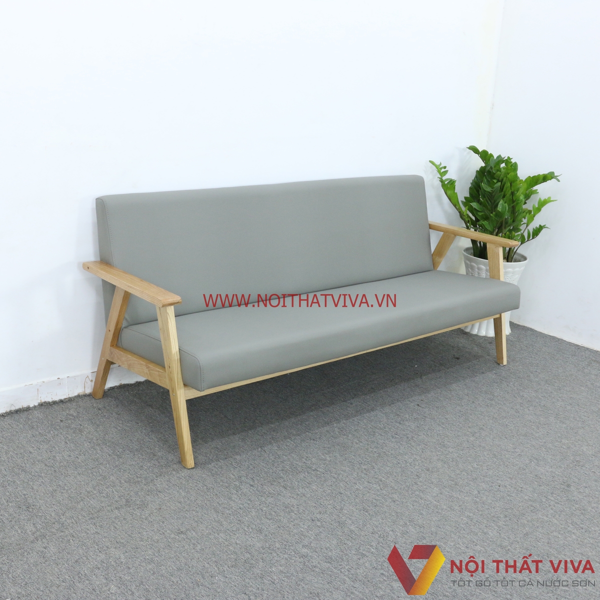 Bộ Sofa Văng Góc Chữ L Gỗ Sồi Nga Bọc Nệm Xám Đơn Giản Hiện Đại Giá Rẻ