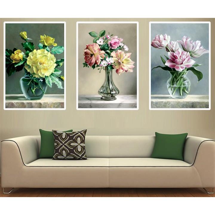 Tranh đá sec bộ hoa 3 tấm LV295 - kích thước: 148 * 70cm.