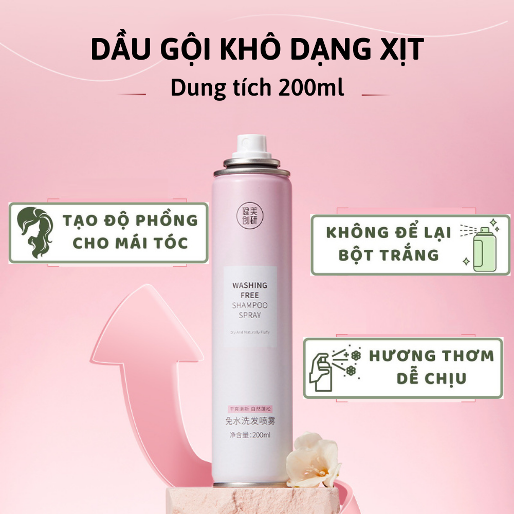 Dầu gội đầu khô cấp tốc dạng xịt Boorui dung tích 200ml giúp tóc bồng bềnh suốt 8 giờ, không dầu, không bết dính