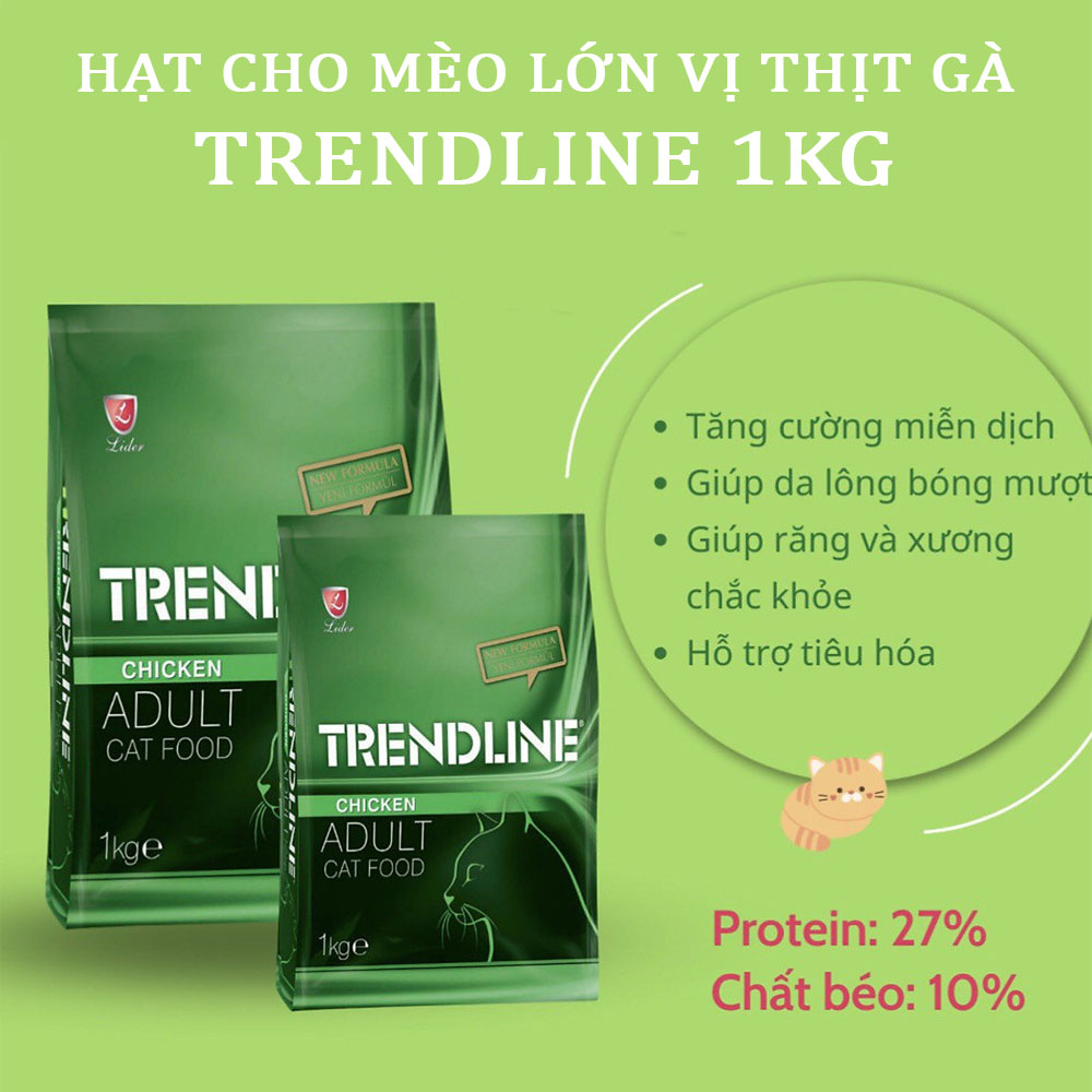 Hạt Thức Ăn Cho Mèo Lớn Mèo Triệt Sản Vị Thịt Gà Và Cá Hồi TRENDLINE 1kg