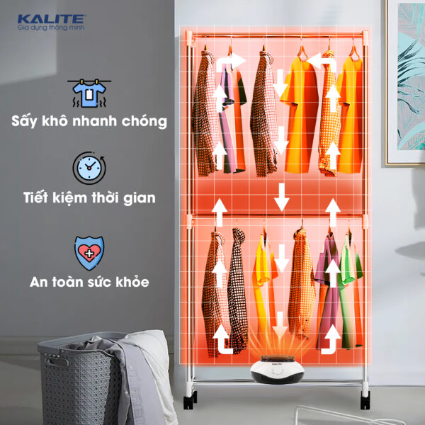 Tủ sấy quần áo Kalite KL6880,công suất 900w, Diệt vi khuẩn, nấm mốc, di chuyển dễ dàng,tháo lắp linh hoạt- hàng chính hãng