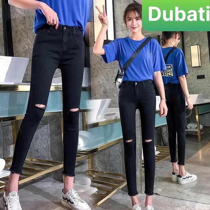 QUẦN JEAN NỮ CHẤT BÒ ĐEN RÁCH GỐI LƯNG CAO NÂNG MÔNG SIÊU SANG NHẬT BẢN - DB 119- DUBATI FASHION