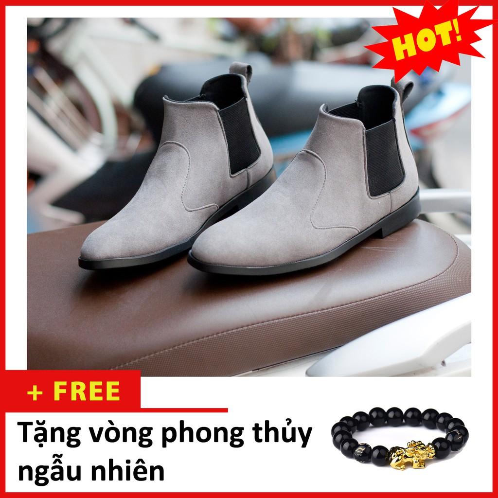 Giày Chelsea Boot Nam Cổ Chun Da Búc Xám Phong Cách Hàn Quốc - CB520-bucxamhun