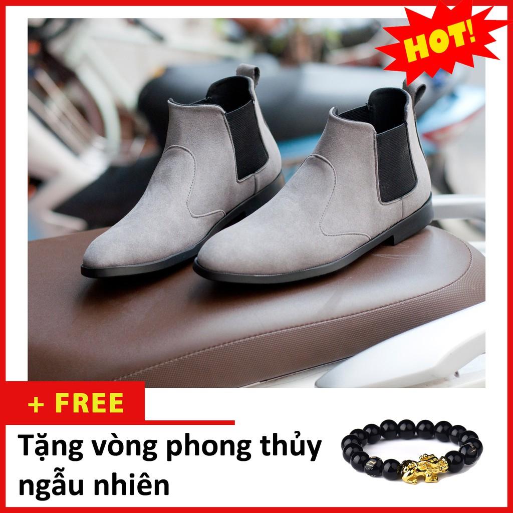 Giày Chelsea Boot Nam Cổ Chun Da Búc Xám Phong Cách Hàn Quốc - CB520-bucxamhun (PT)