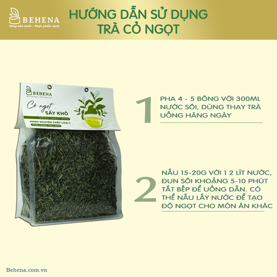 Trà cỏ ngọt Behena sấy khô tự nhiên hỗ trợ tiểu đường cao huyết áp gói 200g