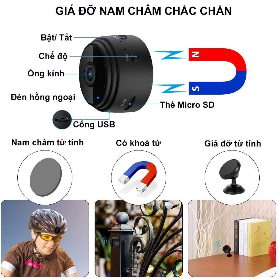 Camera mini A9S pro siêu nhỏ không dây kết nối với điện thoại qua wifi, có pin, có QR Code, HDwificam Pro, quay ban đêm