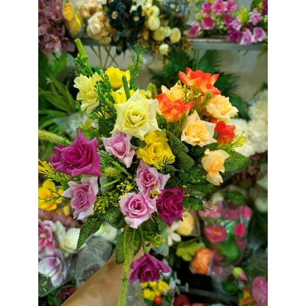 Cụm Hồng Kim Cương Kèm Điểm - Cụm hoa hồng giả