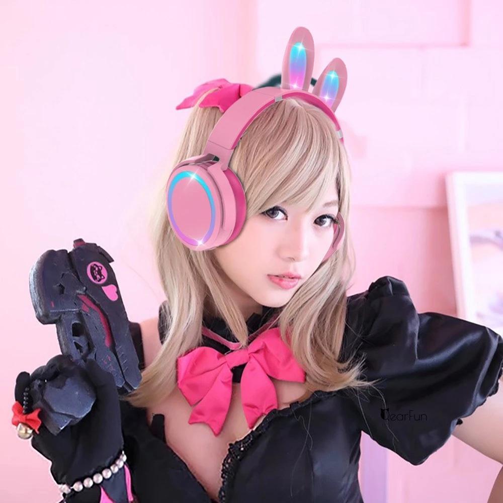 Tai Nghe Nhét Tai Bluetooth Không Dây Âm Thanh Nổi HiFi Có Mic RGB Hình Thỏ Dễ Thương Cho Trẻ Em