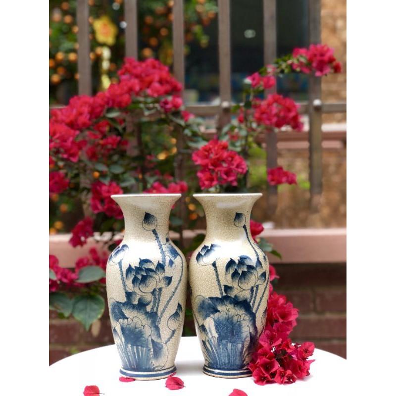 BÌNH HOA SEN VÀ RỒNG MEN RẠN GIẢ CỔGỐM BÁT TRÀNG- GIẢ CỔ
