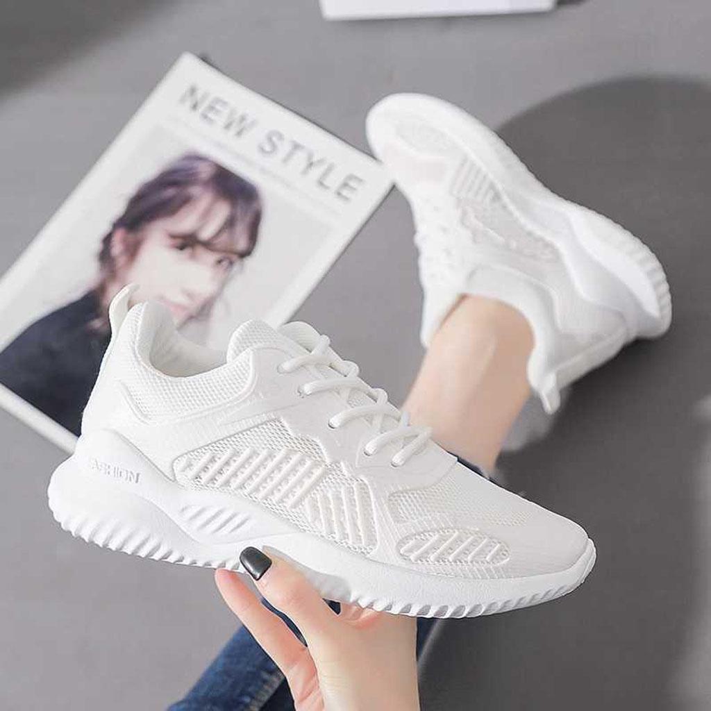 Giày thể thao nữ trắng độn đế 4cm cột dây sneaker nữ cổ thấp chạy bộ đi học đi chơi size từ 36 đến 39, Giày nữ BUXINOG17