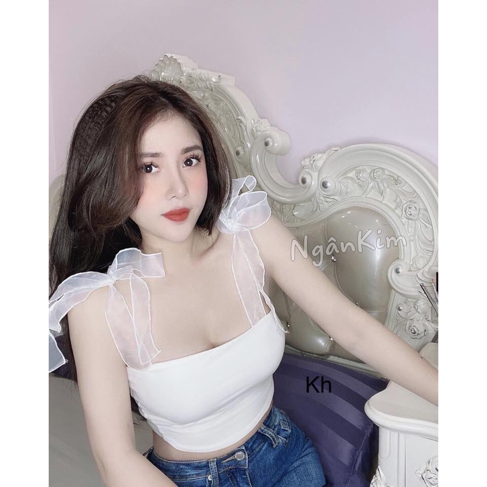 Áo thun nữ croptop, áo ống hai dây cột nơ AM