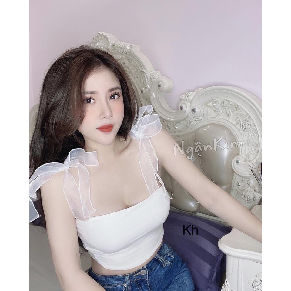 Áo croptop Áo croptop nữ trên phối dây voan áo mix được nhiều chân váy và quần jean, áo 2 dây 2 màu trắng đen xinhhh