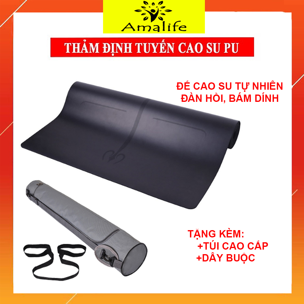 Thảm Tập Yoga Định Tuyến Bằng Da PU Chính Hãng Amalife Thảm Yoga Tập Gym Cao Cấp + Túi Đựng Thảm và Dây Buộc