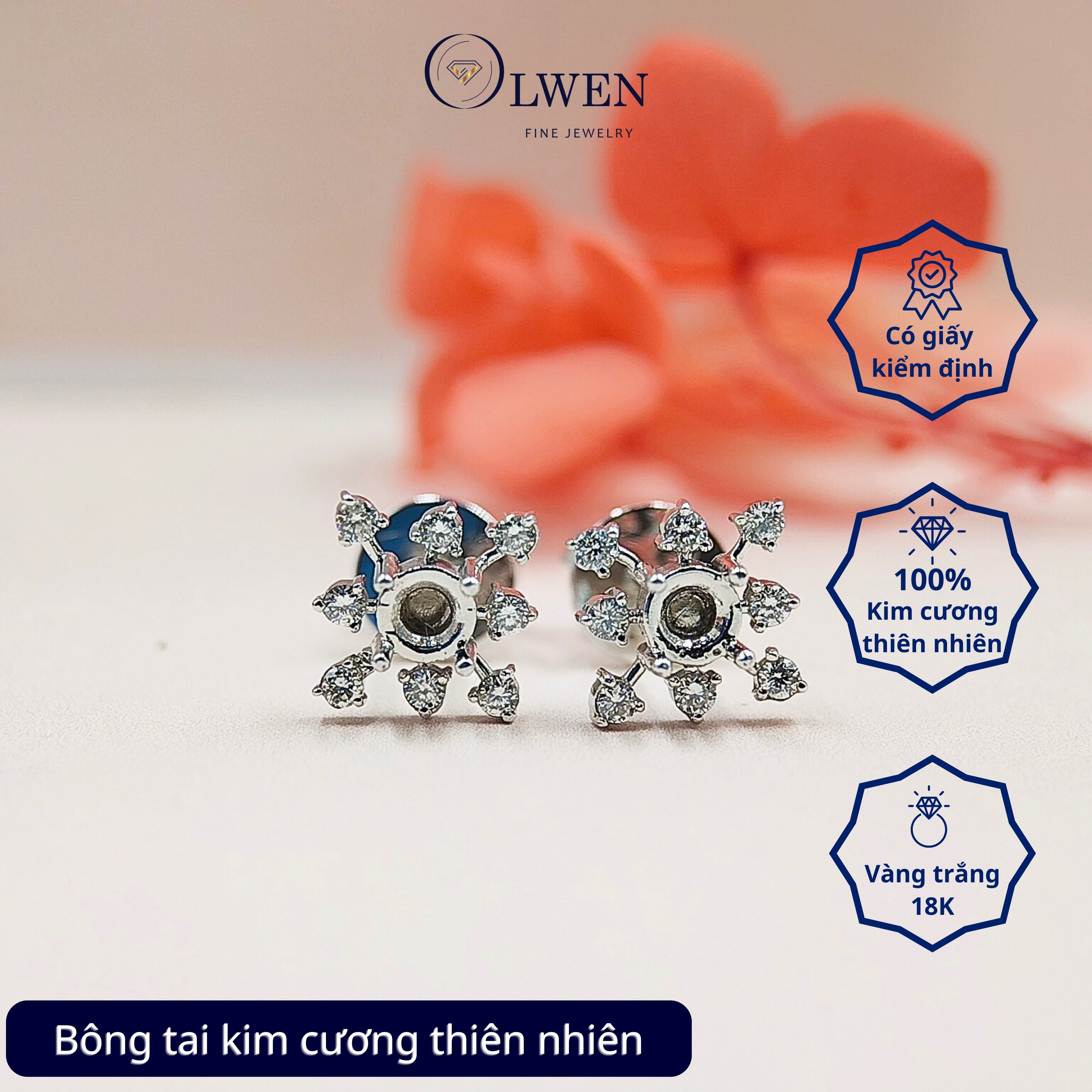 Bông tai kim cương trắng 18K Olwen HA-E000010