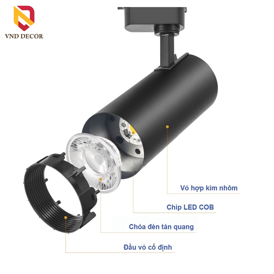 ĐÈN LED RAY RỌI 20W, LED RỌI ỐNG BƠ COB 20W, VỎ ĐEN-ÁNH SÁNG TRẮNG/VÀNG/TRUNG TÍNH, TRANG TRÍ CỬA HÀNG, SHOP, SHOWROOM