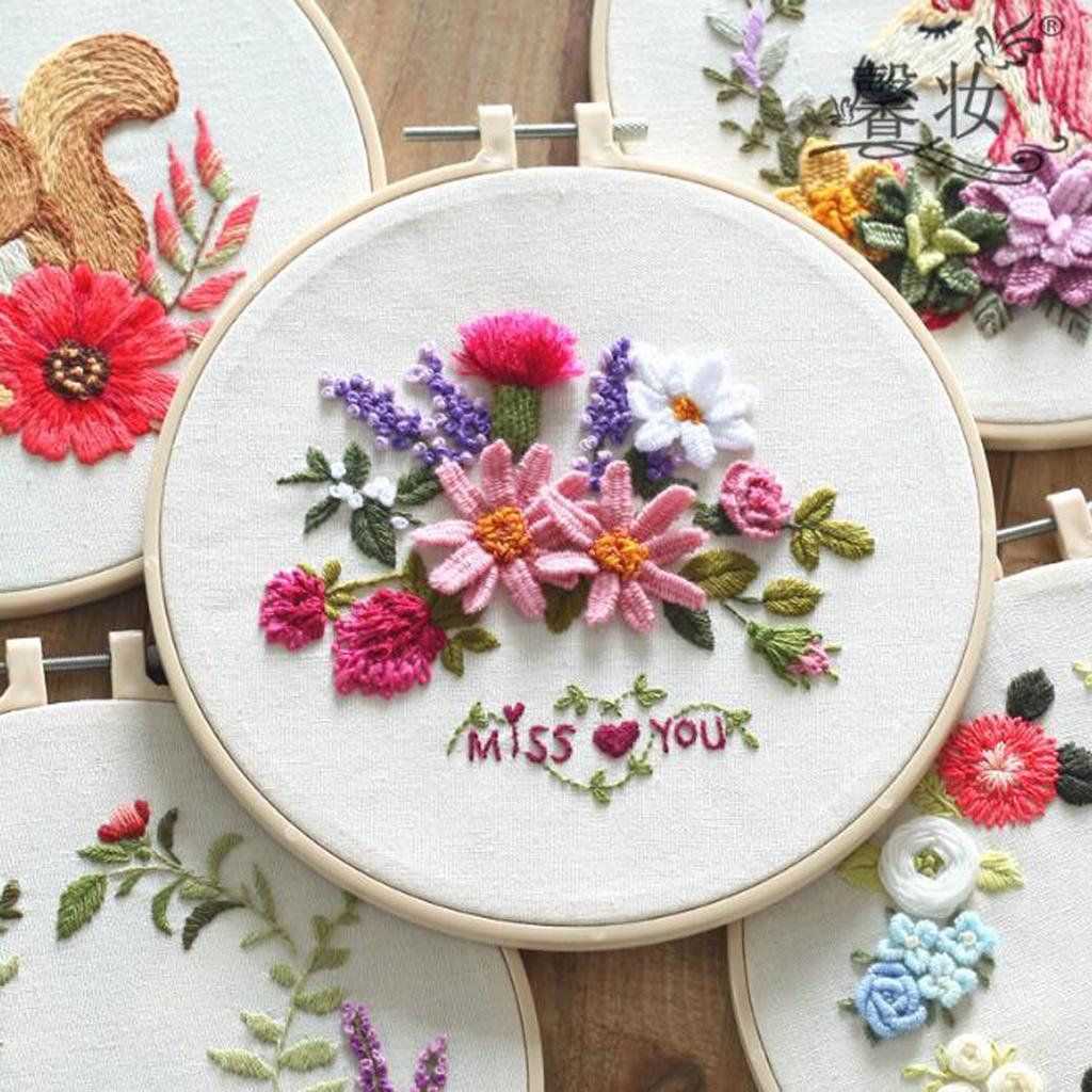 DIY Embroidery Starter Kit with Flower Pattern Needlework Kits Hoop