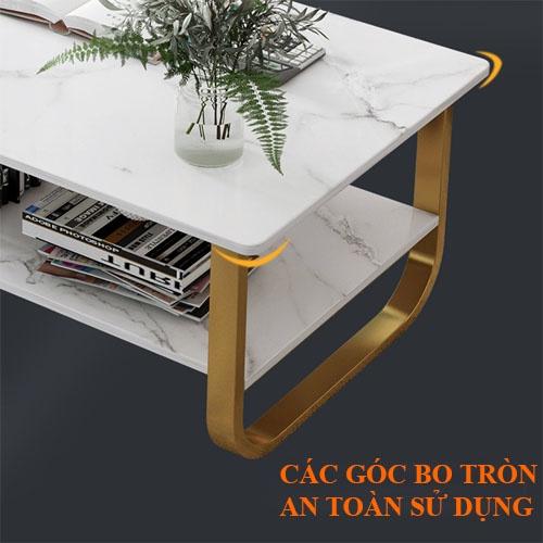 Bàn Trà Sofa Gỗ Họa Tiết Cẩm Thạch Giả Đá, Trang Trí Phòng Khách, Bàn Sofa 2 Tầng, Chân Thép Tĩnh Điện Chắc Chắn