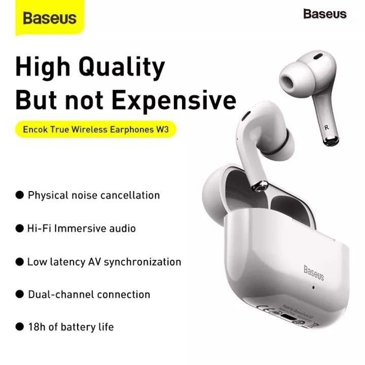 Tai nghe Bluetooth TWS Baseus W3 Stereo W5.0 Chống ồn vật lý, chống thấm, kháng nước iPX5 - Hàng Chính Hãng