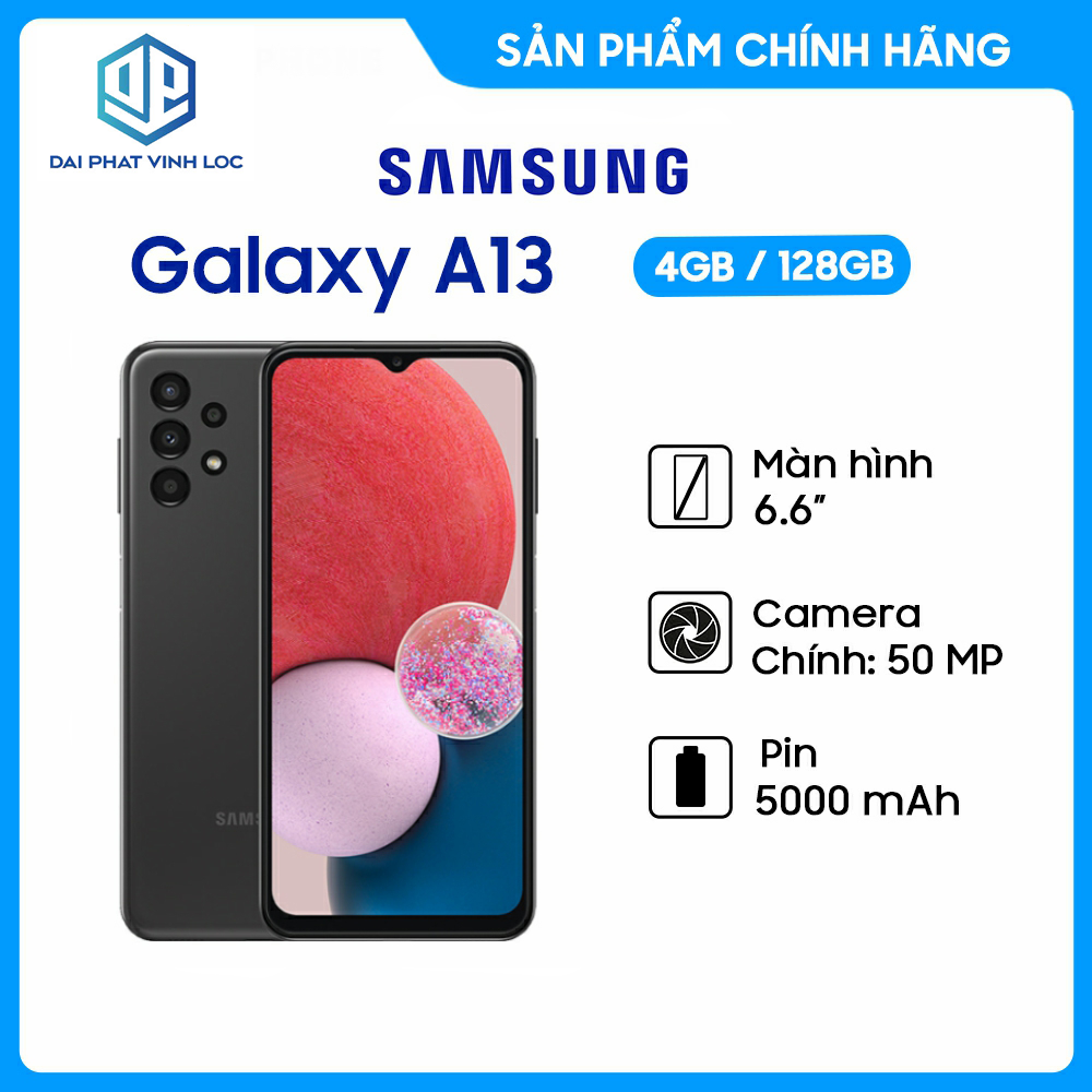 Điện Thoại Samsung Galaxy A13 (4GB/128GB) - Hàng Chính Hãng, Mới 100%, Nguyên Seal | Bảo hành 12 tháng QZ4 - Màn Hình 6.6 Inches - Pin Khủng 5000 mAh