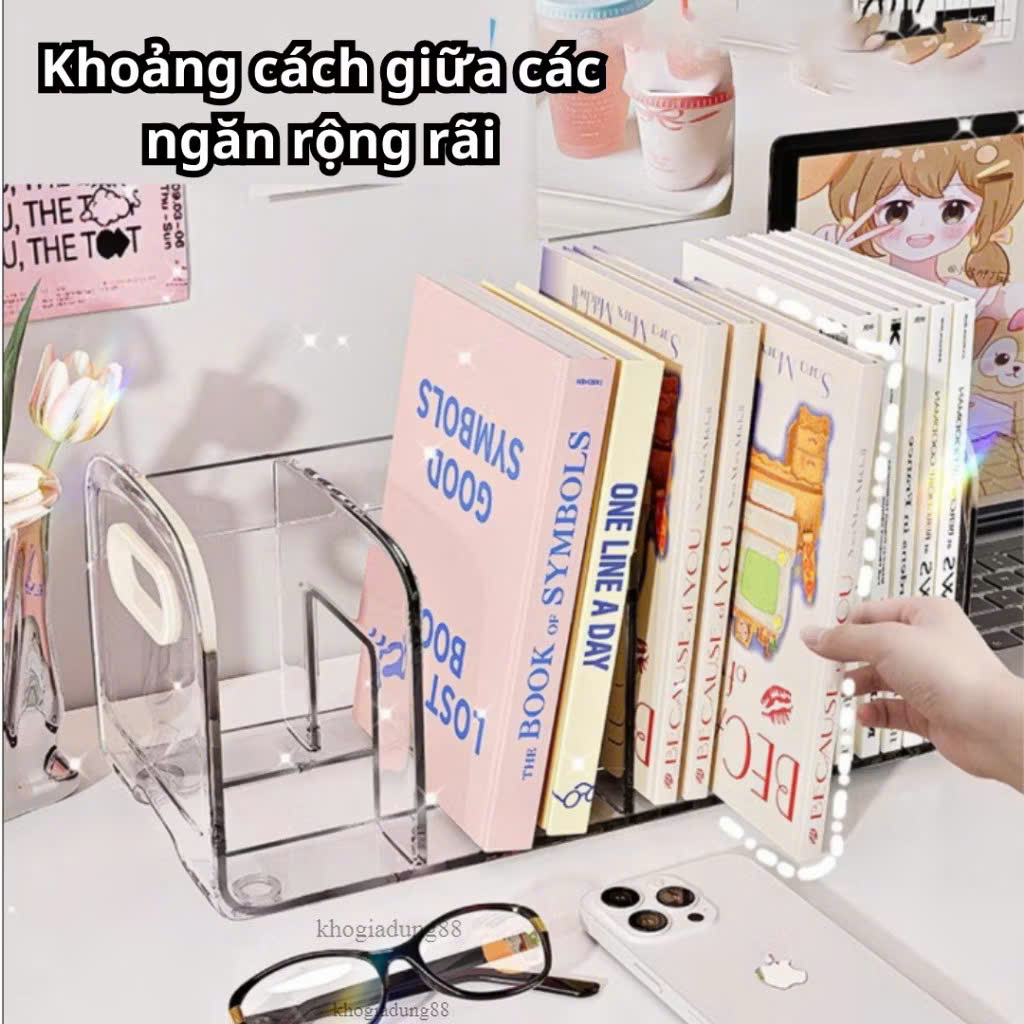 Kệ Đựng Sách Để Bàn 4 Ngăn Trong Suốt Chất Liệu Acrylic Dày Dặn Cao Cấp - HÀNG CHÍNH HÃNG MINIIN