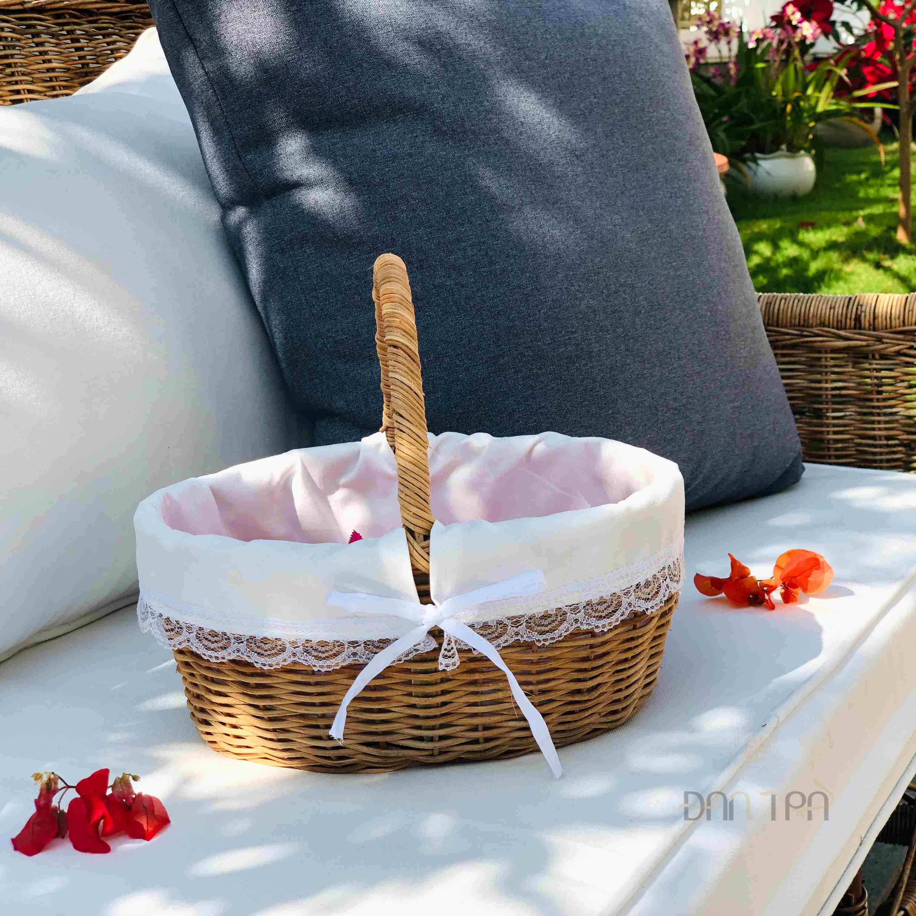 Giỏ Mây Picnic Lót Vải ĐAN TRÀ, Giỏ Mây Decor Đựng Đồ, Làn Mây - Đạo Cụ Mây Tre Đan- Mây Tre Đan Decor