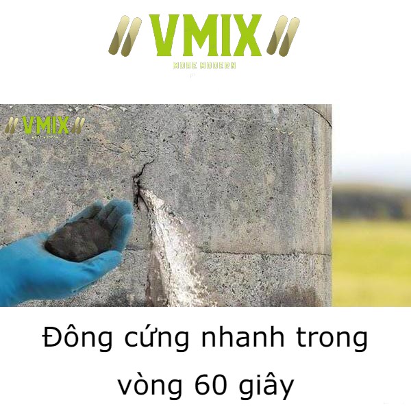 [1lit] Đông kết nhanh chặn nước ngay tức thì trộn xi măng dễ thi công ,dẻo đóng rắn rắn nhanh trong vòng 30 giây .Chống Thấm VMIX