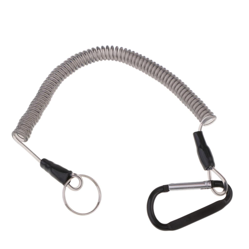 Safety Rope Steel Wire Retractable Fishing Coiled Lanyard Tether 59inch with Quick Release Buckle for Kayak