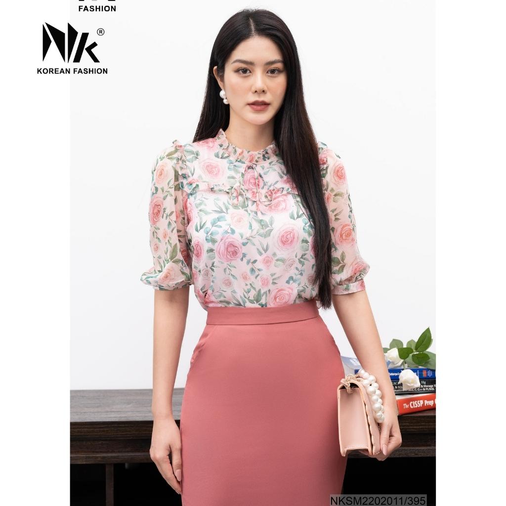 Áo Sơ Mi Công Sở Nữ NK Fashion Thiết Kế Họa Tiết Hoa Bèo, Nơ Cổ Nữ Tính, Chất Liệu Cao Cấp Không Nhăn Xù NKSM2202011