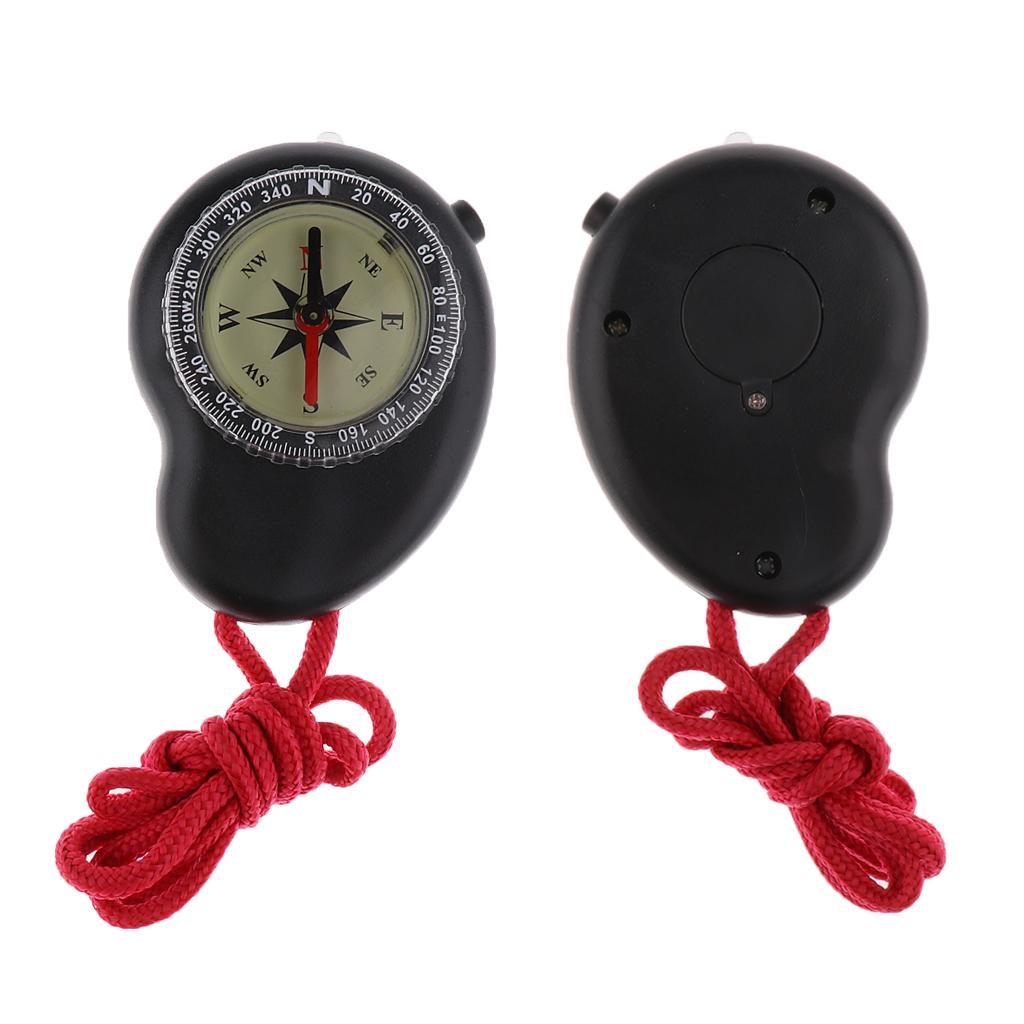2x Professional Pocket Compass Hiking Camping with LED Light & Neck Strap