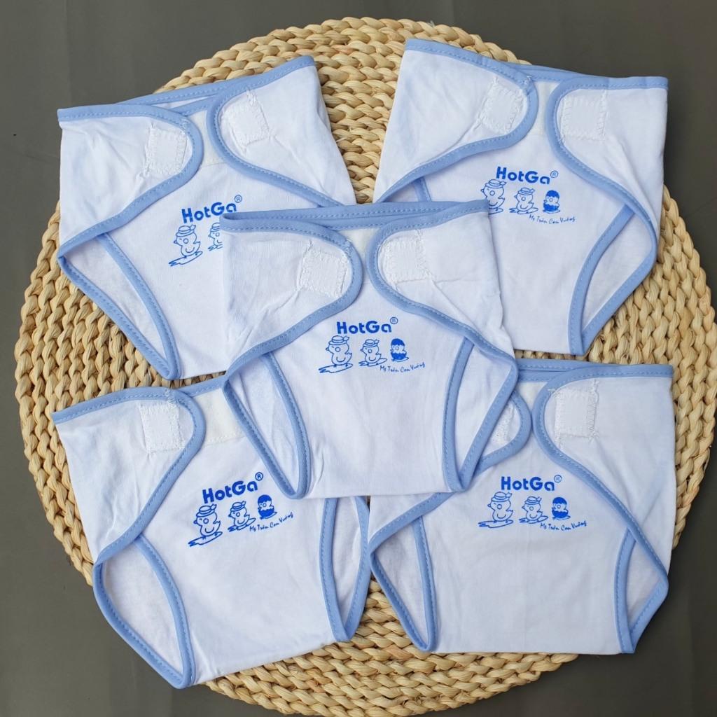 (3-9kg) Set 5 Tả Vải Dán Cotton Trắng Viền Màu HotGa Cho Bé Sơ Sinh - Set 5- Viền Vàng