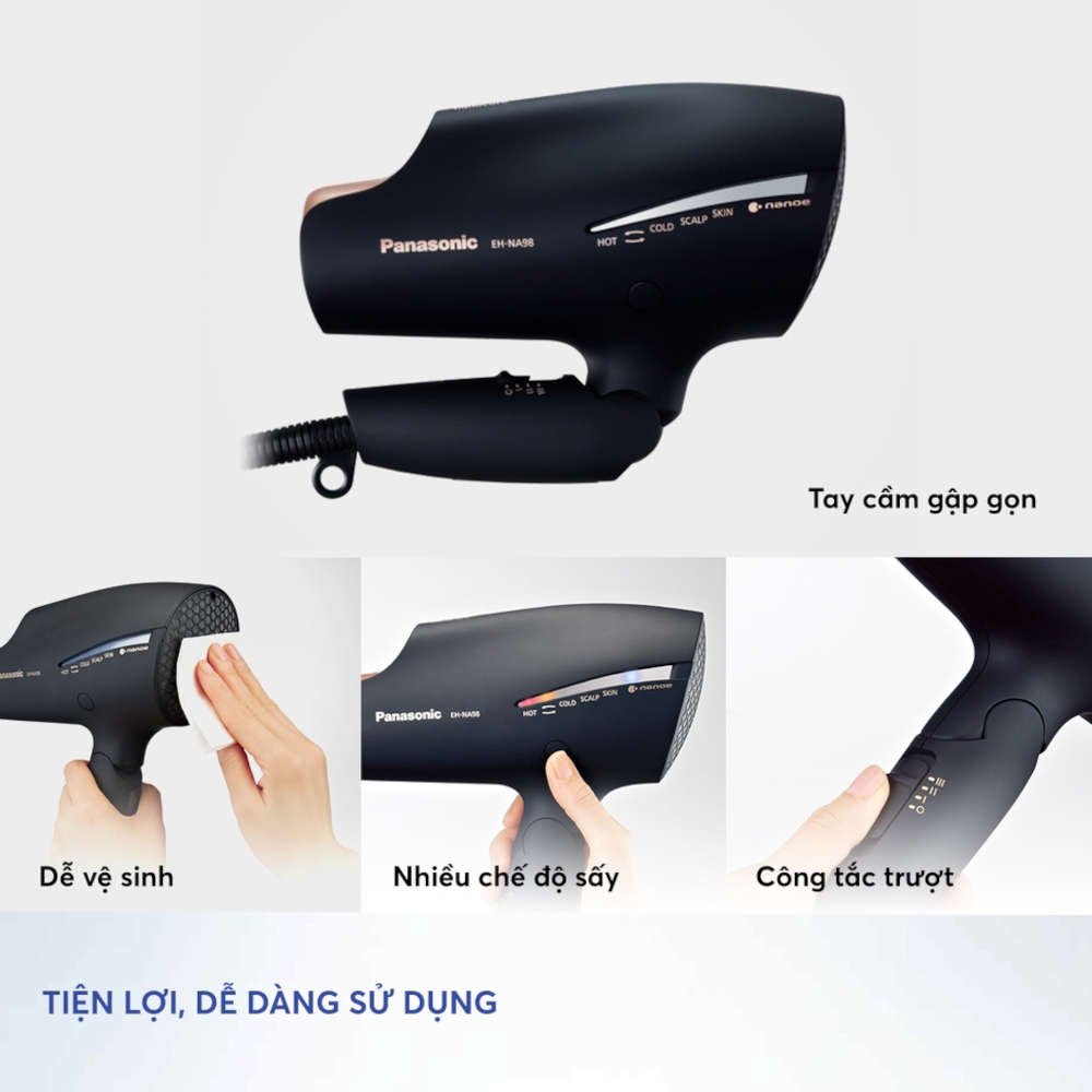 Máy sấy tóc Nanoe dưỡng ẩm, chăm sóc tóc Panasonic EH-NA98-K645 sản xuất Thái Lan - Hàng chính hãng