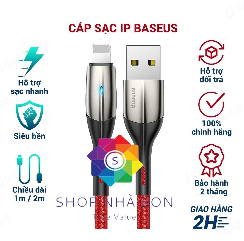 Cáp sạc iphone Baseus Horizontal sạc nhanh 2.4A và dây sạc truyền dữ liệu tốc độ cao bọc dù cho iP / iPad - hàng chính hãng