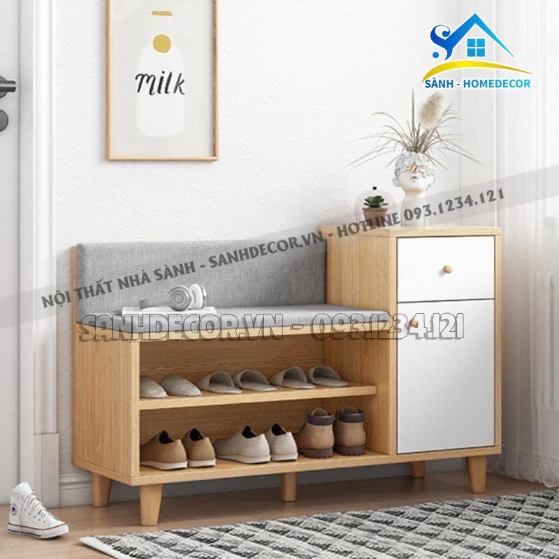 Tủ giầy gỗ đẹp kèm bệt ngồi bọc nệm êm tiện lợi gỗ An Cường NHIỀU MÀU CHỌN, tủ đựng giày dép thông minh SĐ03 nhỏ gọn