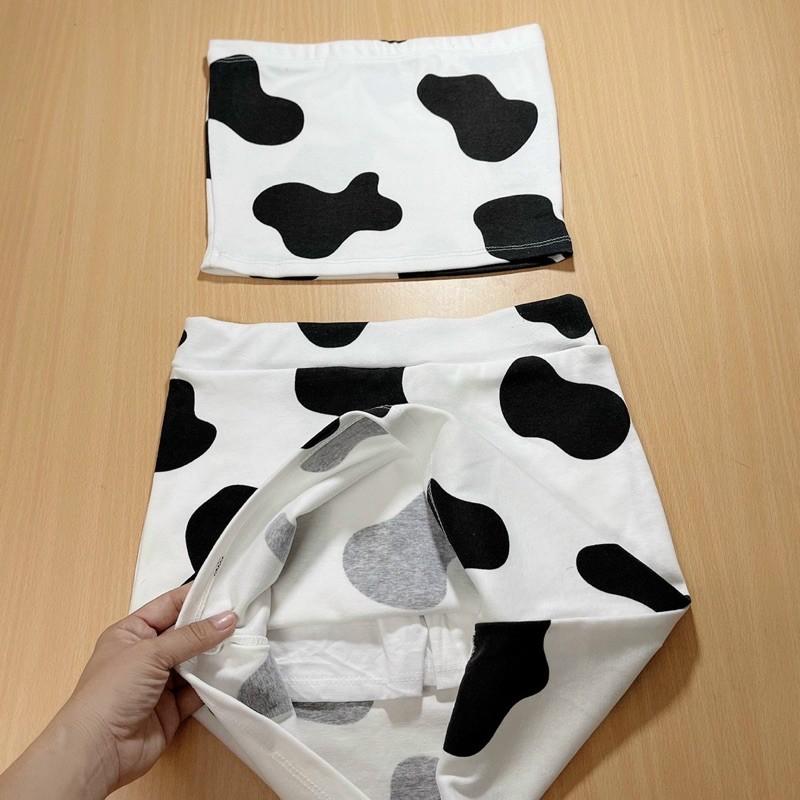 Set áo ống kèm chân váy bò sữa thun borip-U