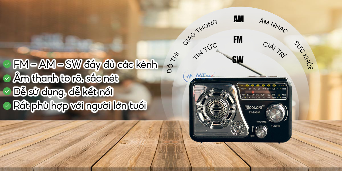 Đài Radio Dùng Pin Sạc RX 906BT - Máy Nghe Nhạc Kiêm Đài Radio, FM, AM, SW Hỗ Trợ Kết Nối Bluetooth, USB, Thẻ Nhớ Âm Thanh To Lớn Dễ Dàng Sử Dụng hàng chính hãng