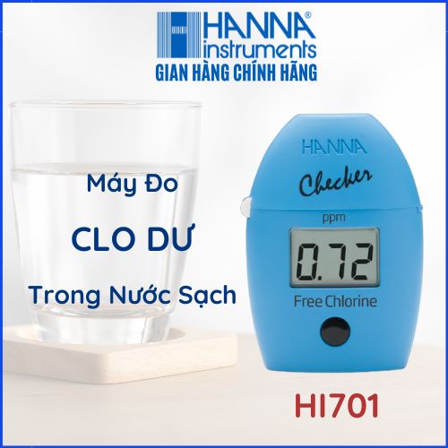 MÁY ĐO NHANH CLO DƯ TRONG NƯỚC SẠCH, HANNA, Checker HI701 để kiểm tra nước hồ bơi, nước uống, nước sạch với độ chính xác cao, tặng kèm đầy đủ phụ kiện cho 6 lần đo, bảo hành chính hãng 6 tháng