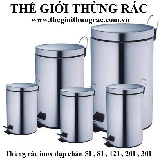 Thùng rác tròn inox đạp chân, thùng rác gia đình văn phòng