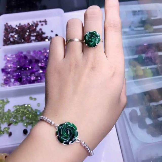 combo Bộ vòng tay và nhẫn đá sơn thuỷ đã lên bạc 