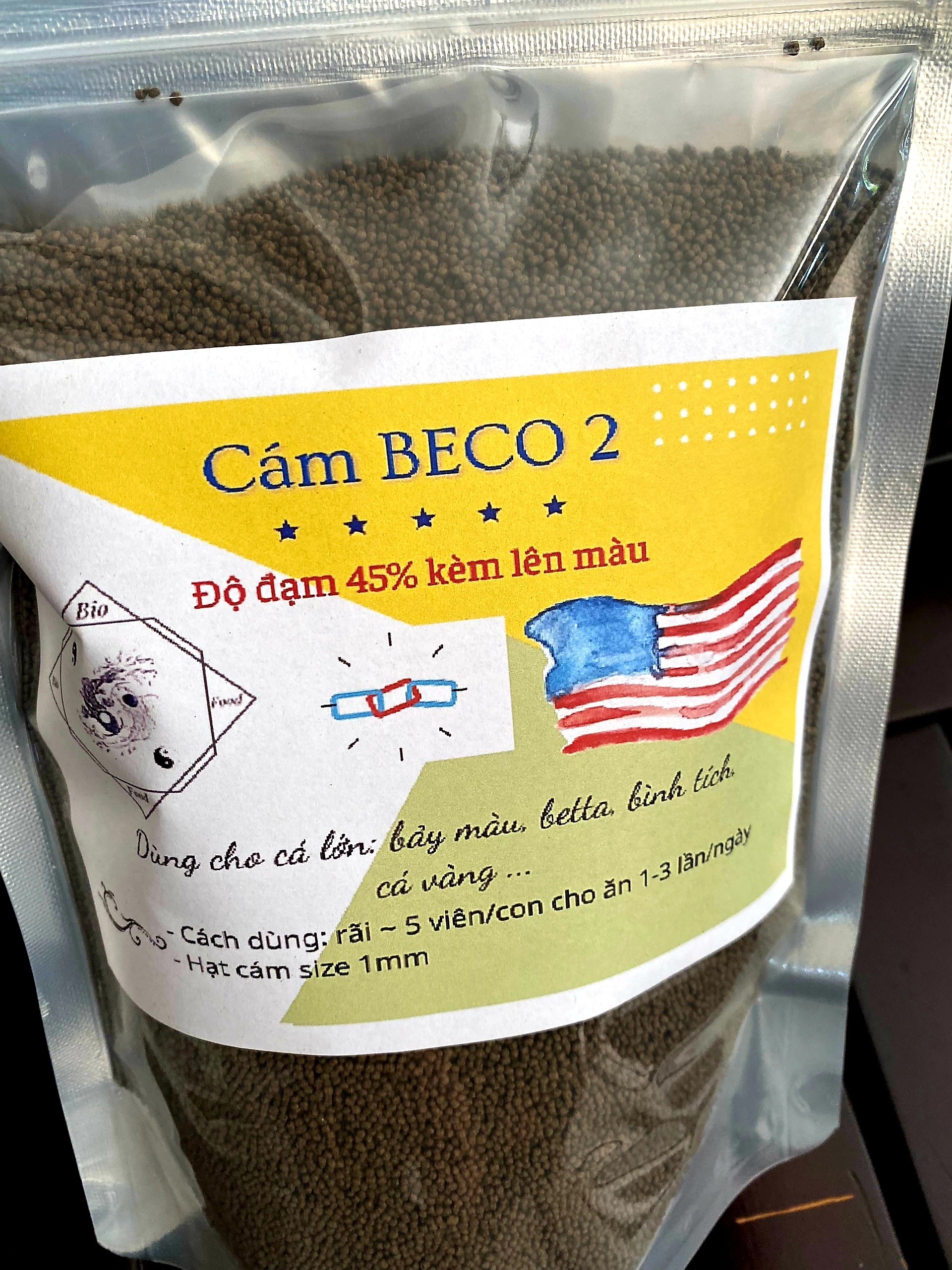 1kg Cám BECO 2 NEW - Thức ăn cho cá lớn Bio Food túi zip 1 kg