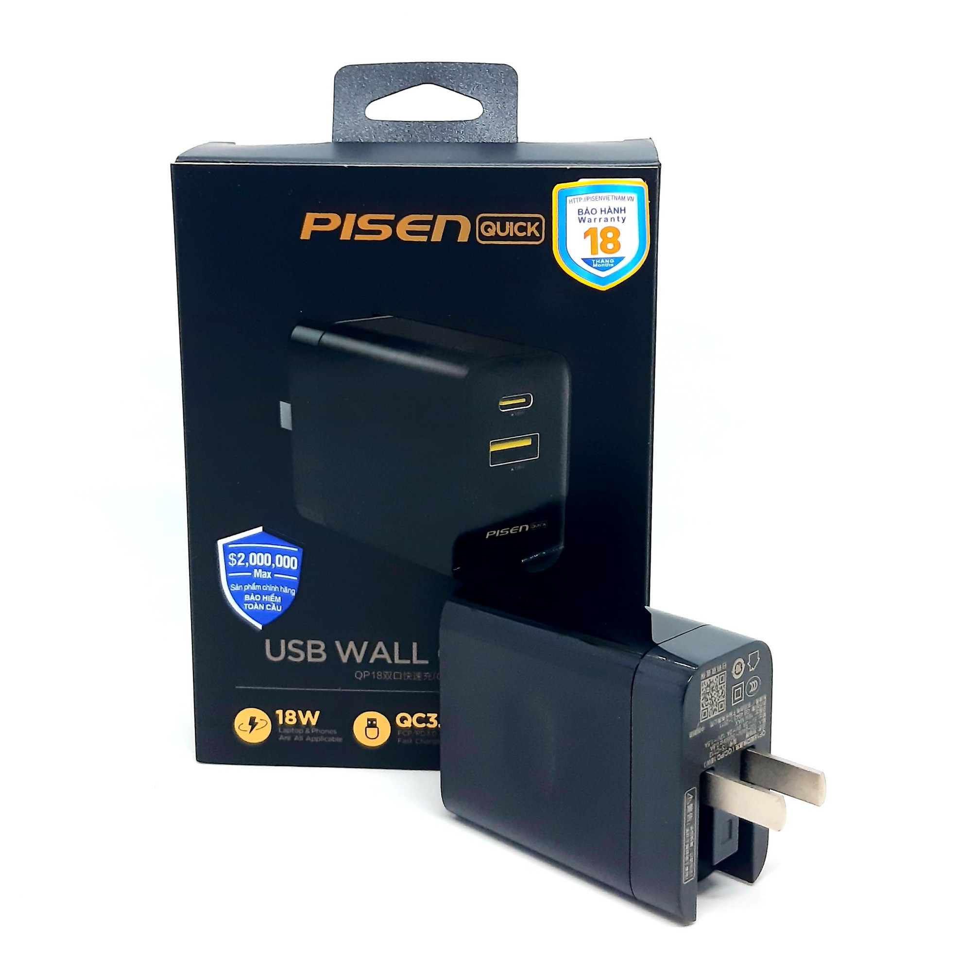 Sạc PISEN Quick USB Wall Charger QP18 ( QC, PD 18W) - Hàng Chính Hãng