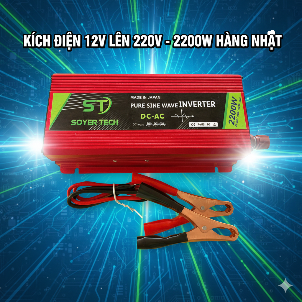 Kích Điện 12V Lên 220V 2200W – Hàng Nhật Cao Cấp, Sin Chuẩn Như Điện Nhà
