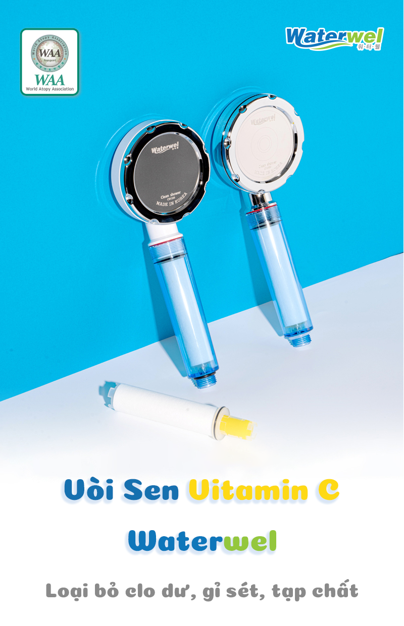 Vòi Sen Lọc Nước Vitamin C Waterwel CVS550 (White) Hàn Quốc - Vòi sen tăng áp lực nước - Lọc nước bằng Vitamin C - Hương chanh tự nhiên - Hàng nhập khẩu