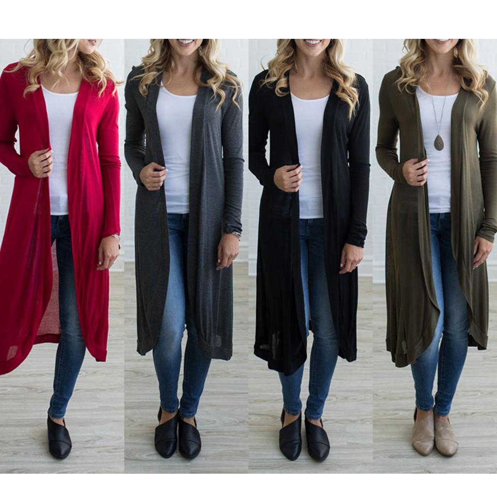 Women's Solid Kimono Cardigan Long Sleeve Loose Knee Length Sweater Blouse