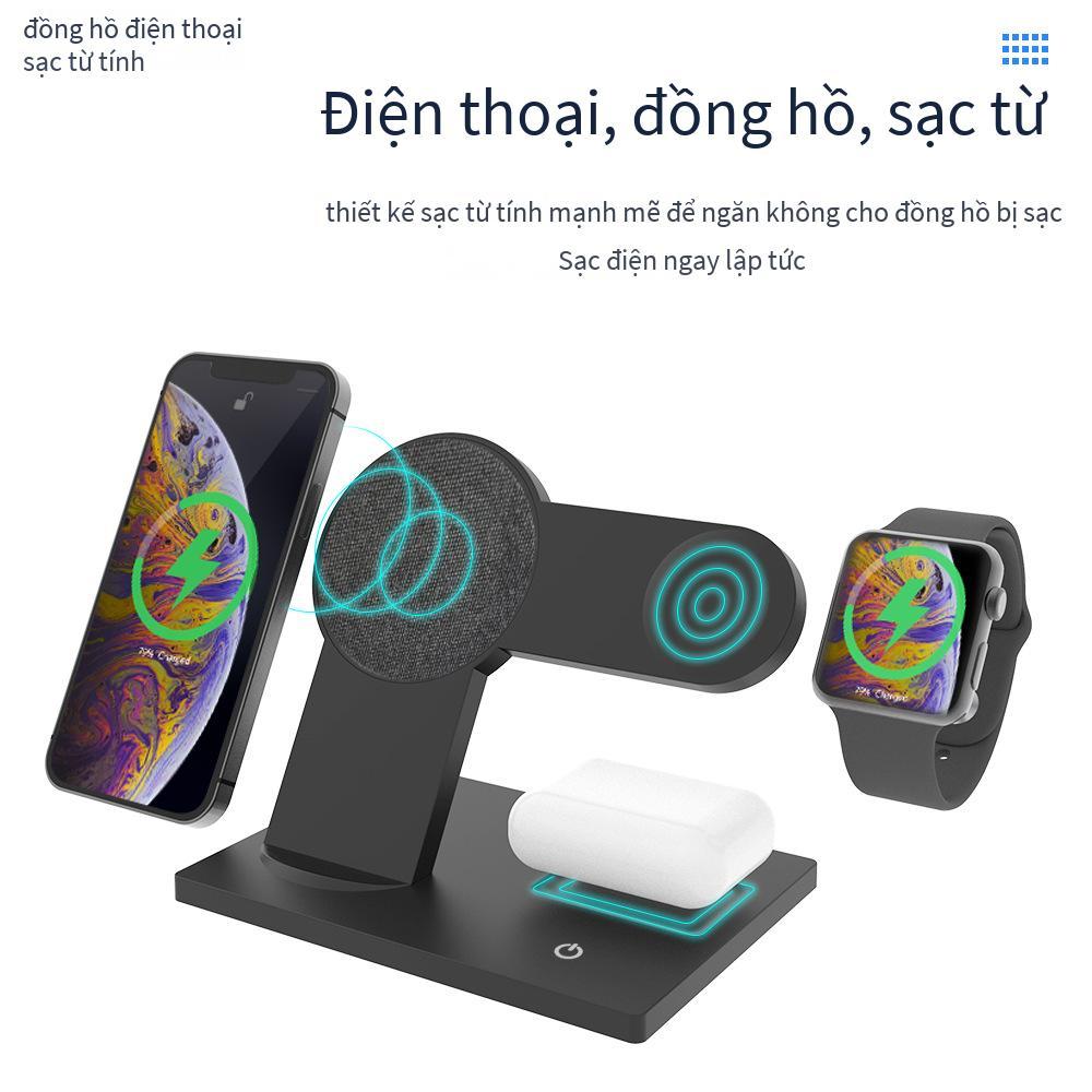 Đảm bảo chất lượng Bộ sạc không dây 15W hút từ tính ba trong một phù hợp với tai nghe điện thoại di động Apple 13 đồng hồ khung dọc sạc không dây