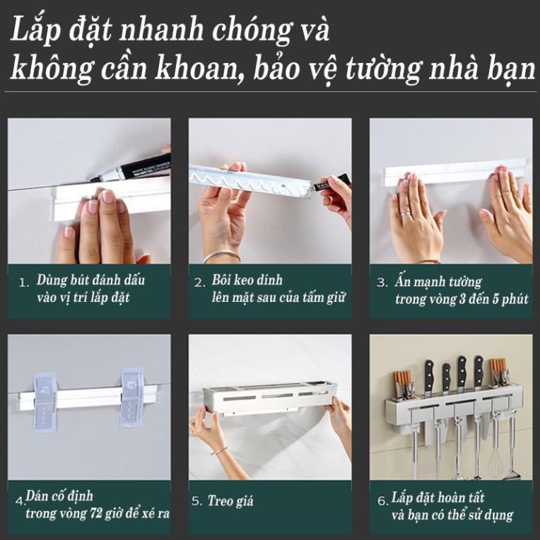 Kệ cài dao giá treo dao thớt treo đồ nhà bếp cài dao dán tường bằng kim loại sơn tĩnh điện không rỉ sét